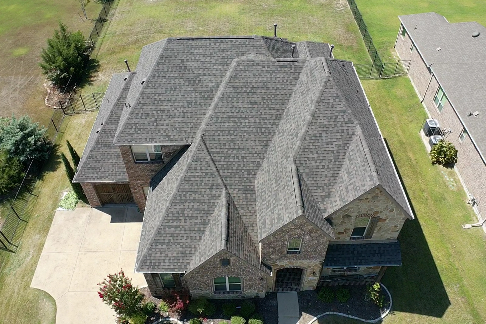 Aerial view of completed roofing project in Rockwall TX