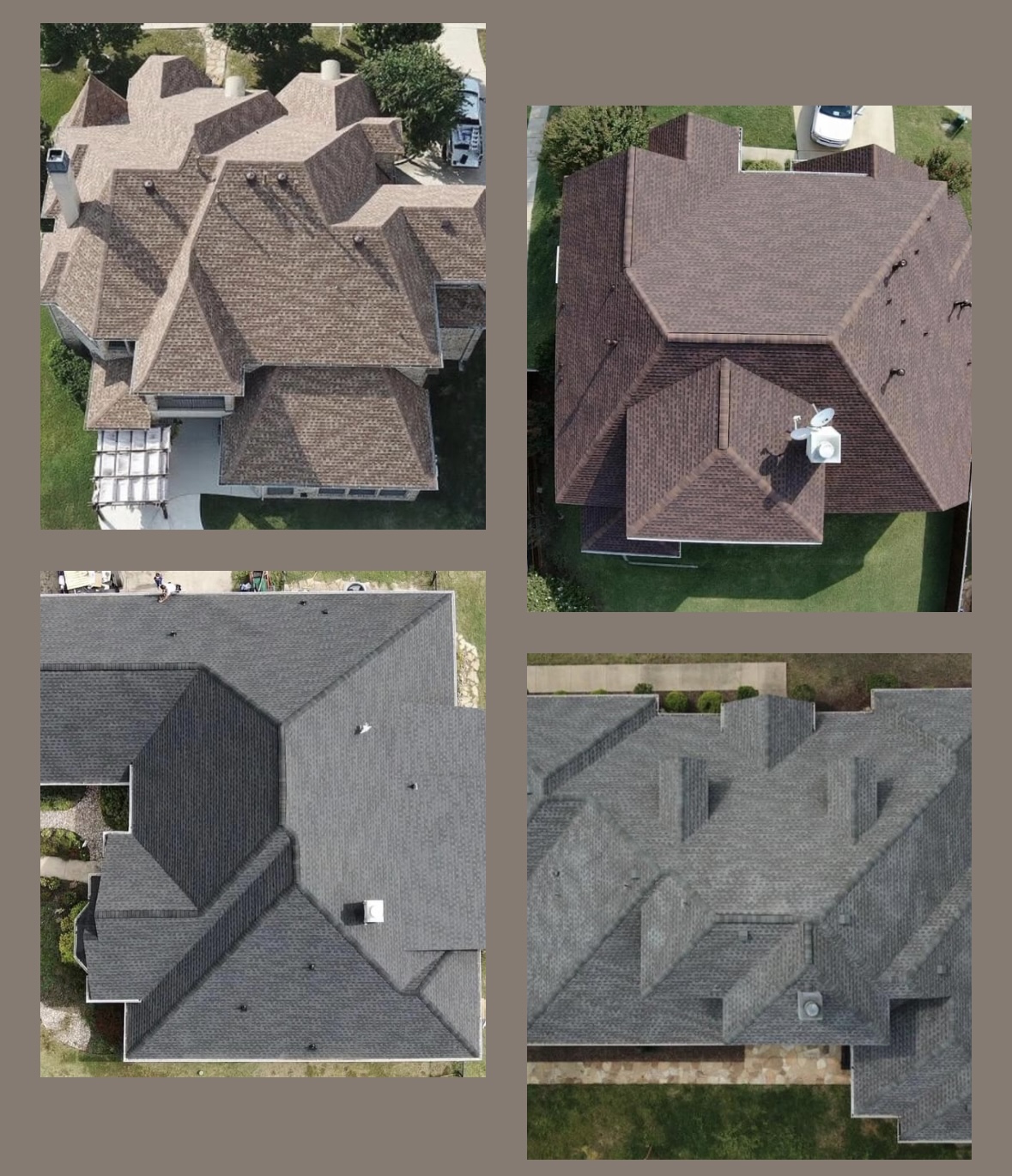 Aerial view of multi-home roofing work in North Texas by Rubicon Roofing
