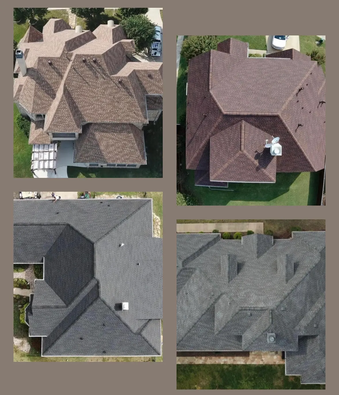 Aerial view of multi-home roofing work in North Texas by Rubicon Roofing